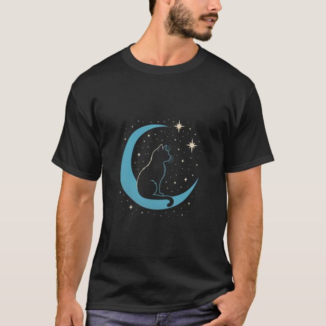 Camiseta Mystic Cat on Blue Moon Night Sky (Anverso)