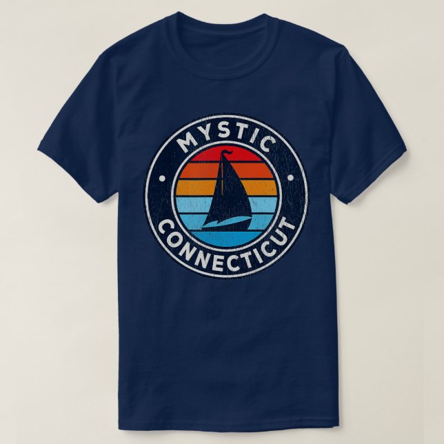 Camiseta Mystic Connecticut CT Vintage Sailboat Retro 70s (Diseño del anverso)