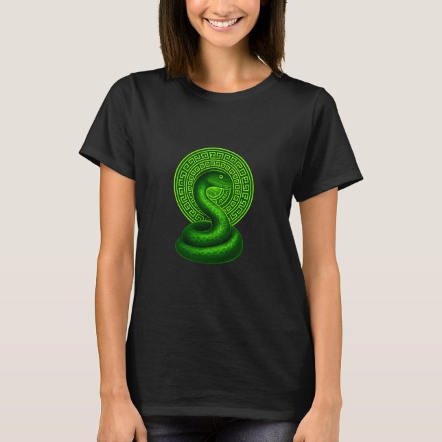 Camiseta Mystic Green Serpent Mandala Women's Graphic Black (Anverso)