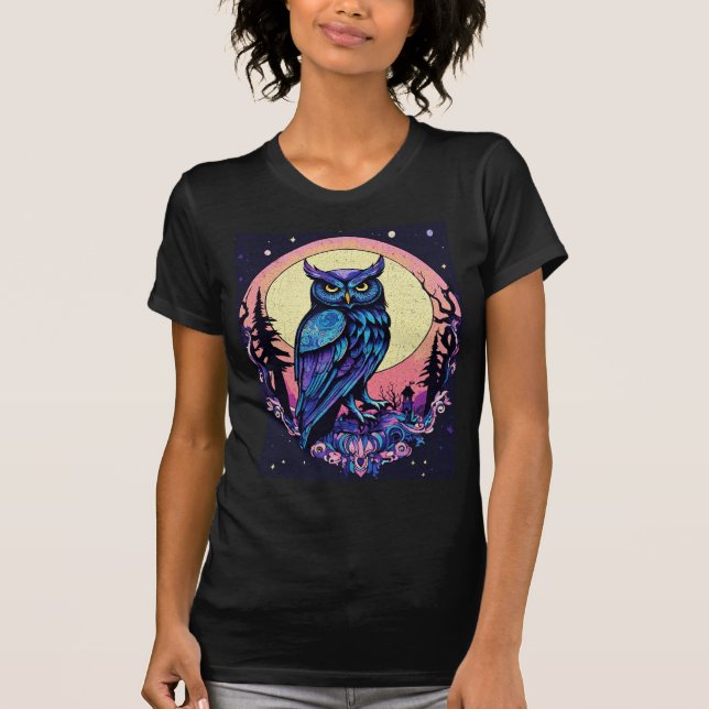 Camiseta Mystic Moon Owl TShirt Encantador Estilo Nocturno (Anverso)