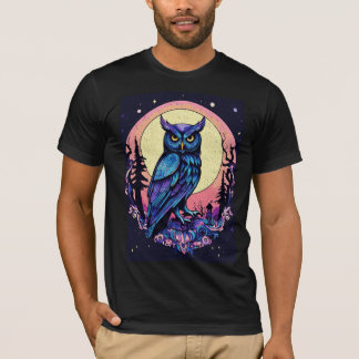 Camiseta Mystic Moon Owl TShirt Encantador Estilo Nocturno