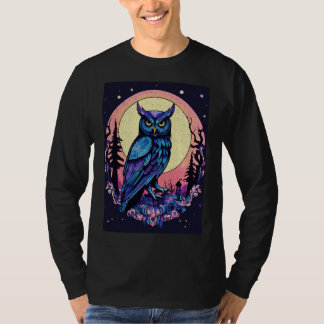 Camiseta Mystic Moon Owl TShirt Encantador Estilo Nocturno