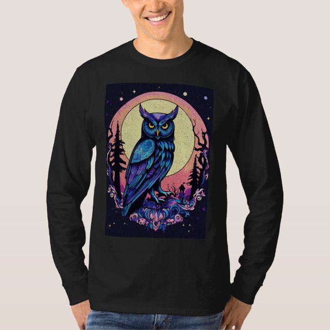 Camiseta Mystic Moon Owl TShirt Encantador Estilo Nocturno (Anverso)