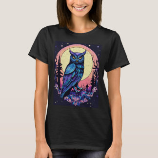 Camiseta Mystic Moon Owl TShirt Encantador Estilo Nocturno