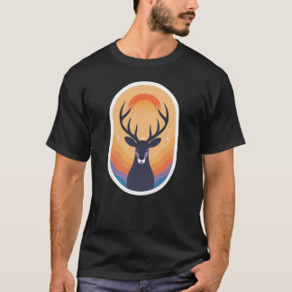 Camiseta Mystic Sunset Stag  Retro Boho Deer Silhouette Art