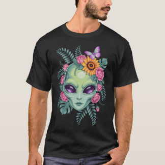 Camiseta Mystical Alien Floral Graphic With Sunflower Butte