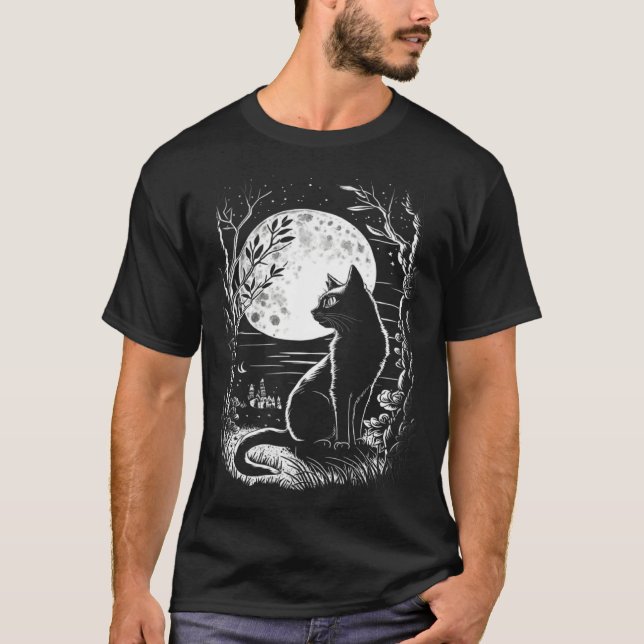 Camiseta Mystical Cat Wiccan Moon Magic (Anverso)