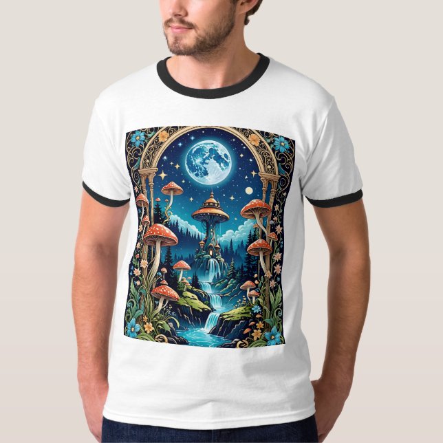 Camiseta Mystical Mushroom Waterfall Forest T-Shirt (Anverso)