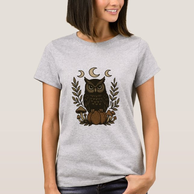 Camiseta Mystical Owl Moon Phases T-Shirt - Brujería gótica (Anverso)