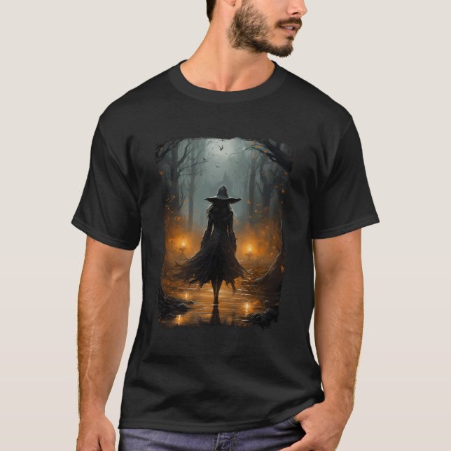 Camiseta Mystical Witch Caminando por el bosque Halloween G (Anverso)