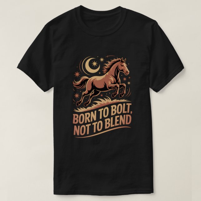 Camiseta Mystiek Paard T-shirt – Born to Bolt, Not to Blend (Diseño del anverso)
