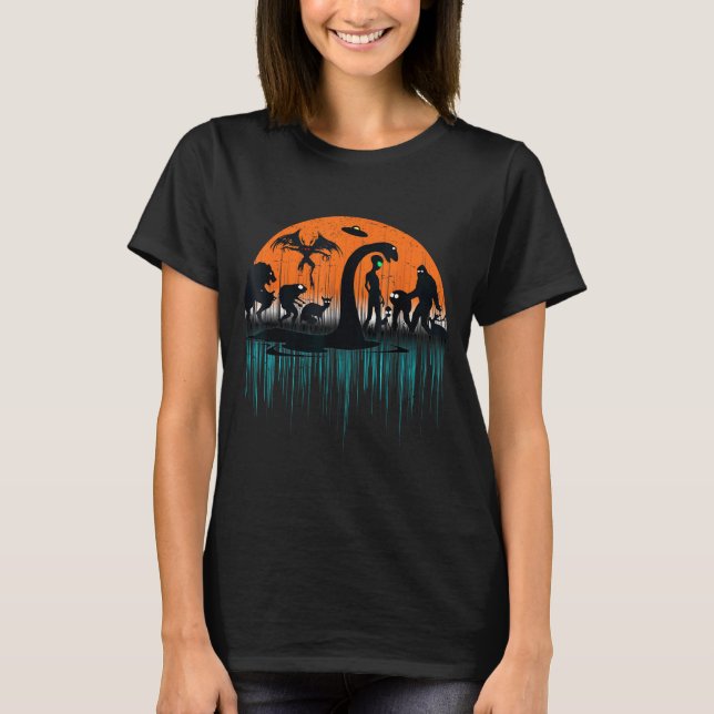 Camiseta Mythical Loch Ness Bigfoot Mothman Aliens Funny Cr (Anverso)