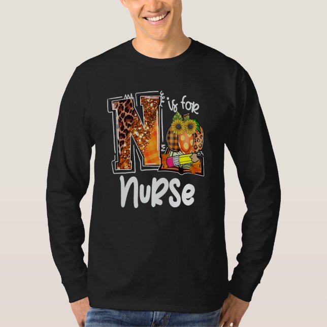 Camiseta N Is For Nurse Leopard Pumpkin Fall Thanksgiving (Anverso)