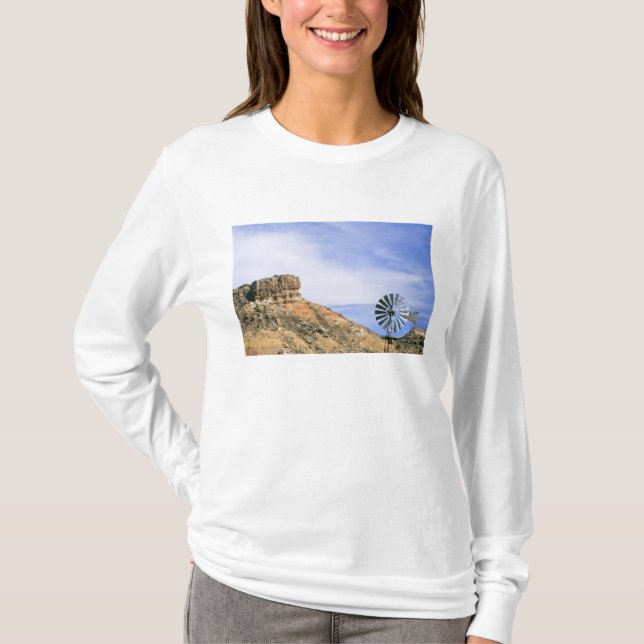 Camiseta NA, EE.UU., molino de viento de Texas y acantilado (Anverso)