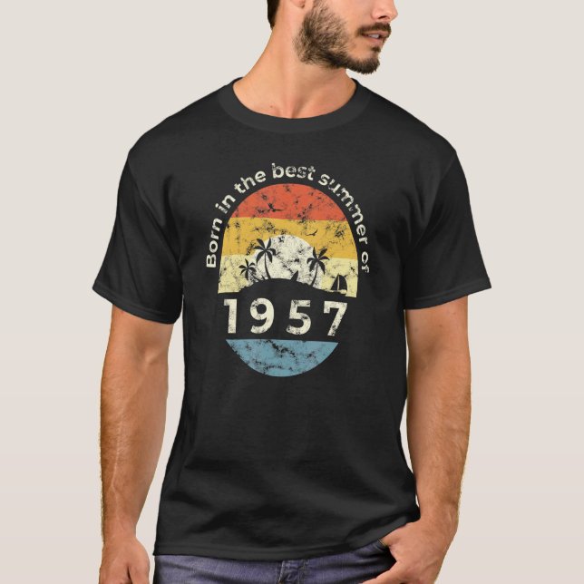 Camiseta Nacido En 1957 Hormigón De Cumpleaños Tarta Verano (Anverso)