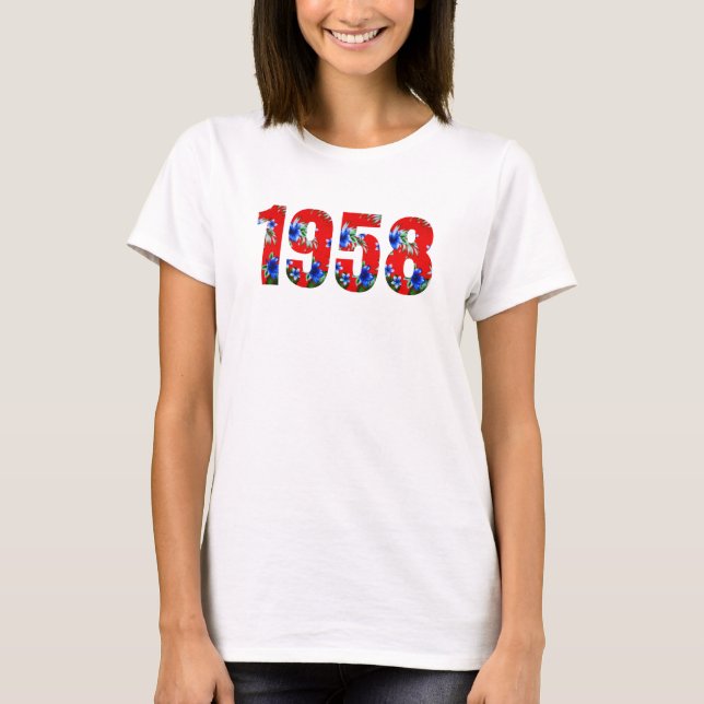 Camiseta Nacido en 1958 Partido de Cumpleaños Azul Rojo Haw (Anverso)