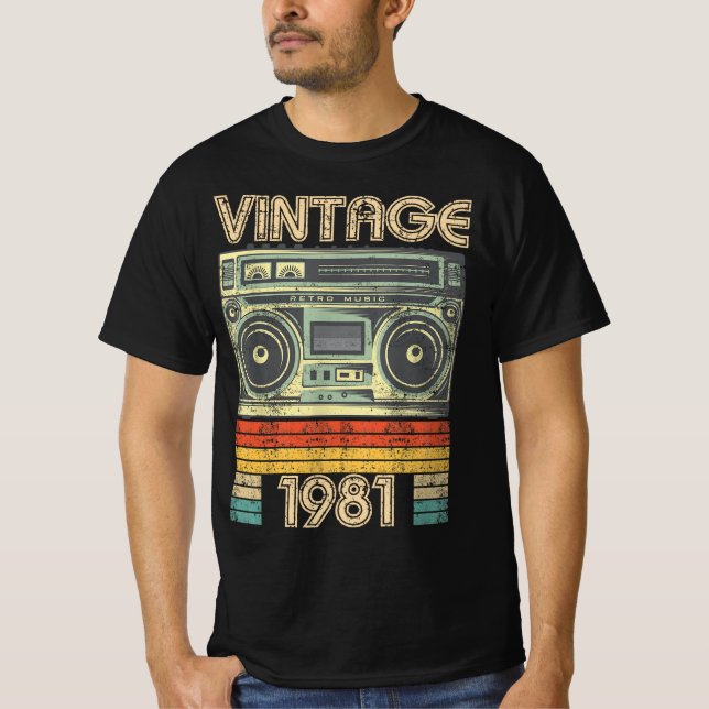 Camiseta Nacido En 1981 Radio Retro, Regalo De Cumpleaños D (Anverso)