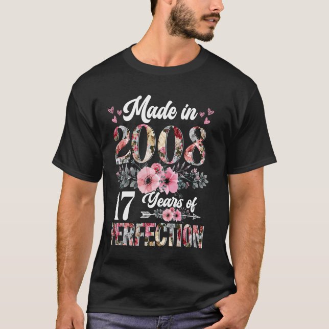 Camiseta Nacido En 2008 En 2008 En Floral 17º Cumpleaños Gi (Anverso)