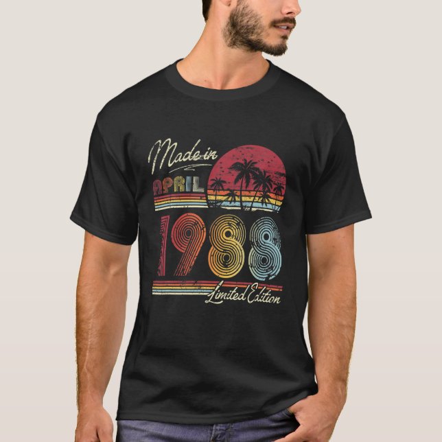 Camiseta Nacido En Abril De 1988 34º Cumpleaños Hecho En 19 (Anverso)