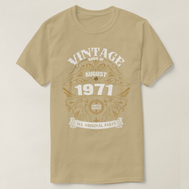 Camiseta Nacido en agosto de 1971 (Diseño del anverso)