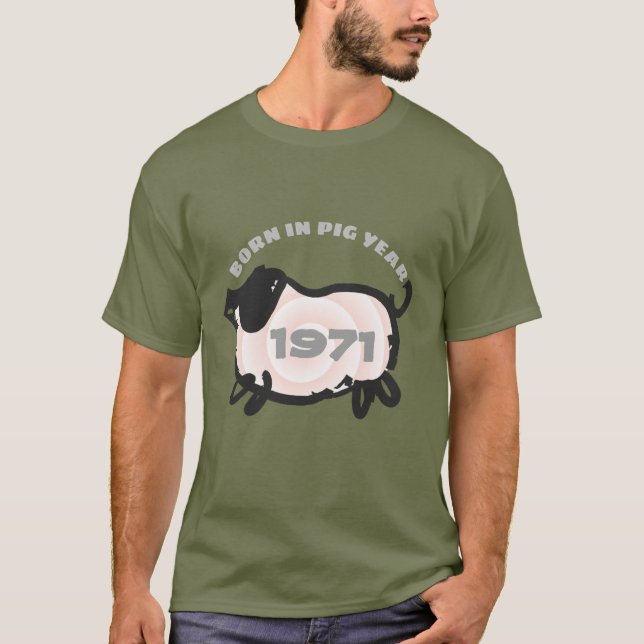 Camiseta Nacido en año de cerdo chino 1971 té gris de hombr (Anverso)