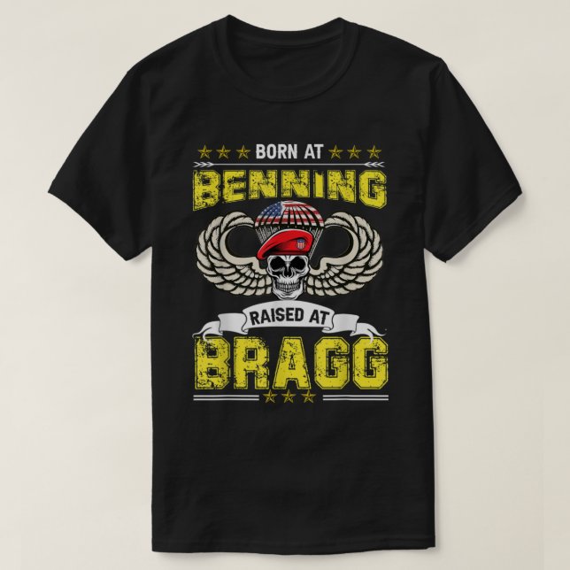 Camiseta Nacido En Benning Raised Fort Bragg Airborne Veter (Diseño del anverso)