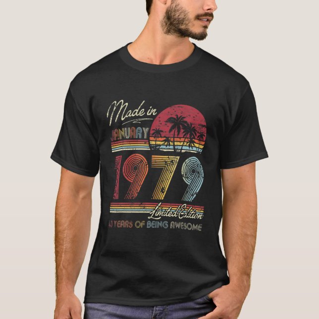 Camiseta Nacido En Enero De 1979 43º Cumpleaños Hecho En 19 (Anverso)