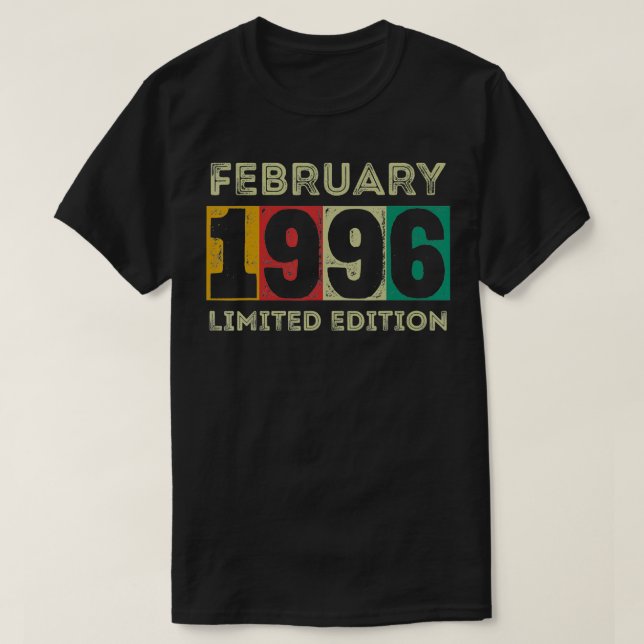 Camiseta Nacido en febrero de 1996 25º regalo de cumpleaños (Diseño del anverso)