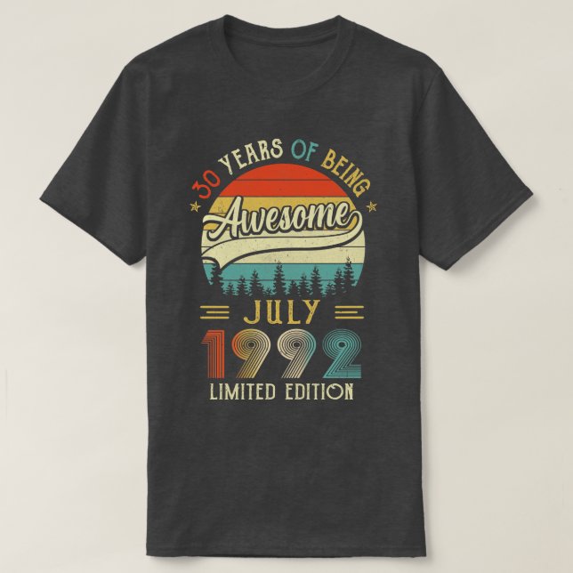 Camiseta Nacido en julio de 1992 30º Cumpleaños Hecho En 19 (Diseño del anverso)