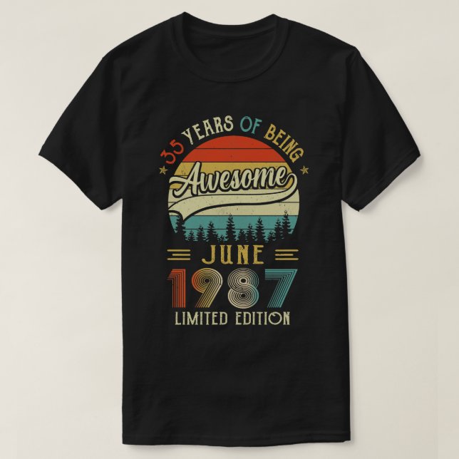 Camiseta Nacido En Junio De 1987 35º Cumpleaños Hecho En 19 (Diseño del anverso)