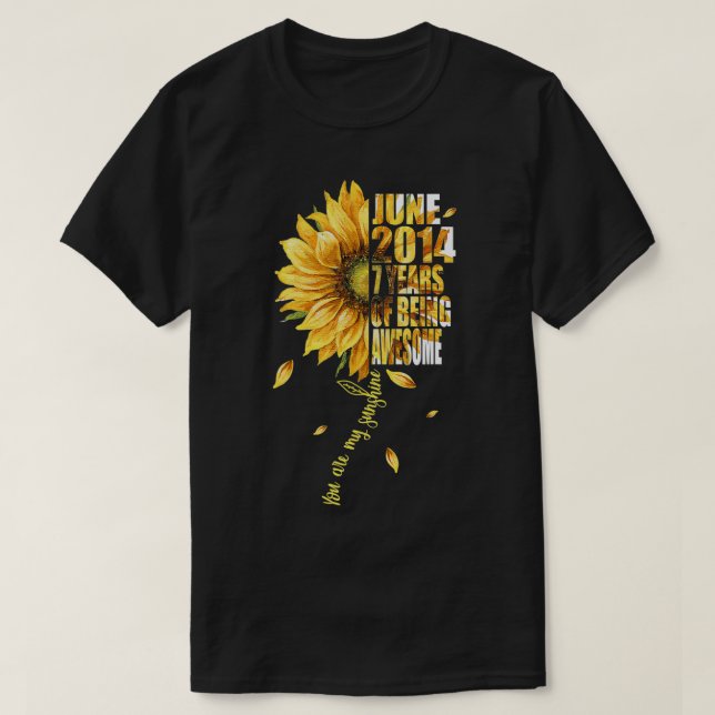 Camiseta Nacido En Junio De 2014 Sunflower Séptimo Cumpleañ (Diseño del anverso)