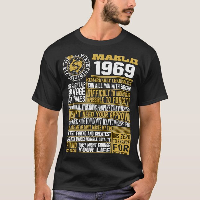 Camiseta Nacido en marzo de 1969 52º cumpleaños Pisces Zodi (Anverso)