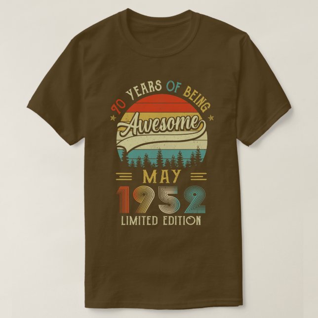 Camiseta Nacido en mayo de 1952 70º cumpleaños hecho en 195 (Diseño del anverso)