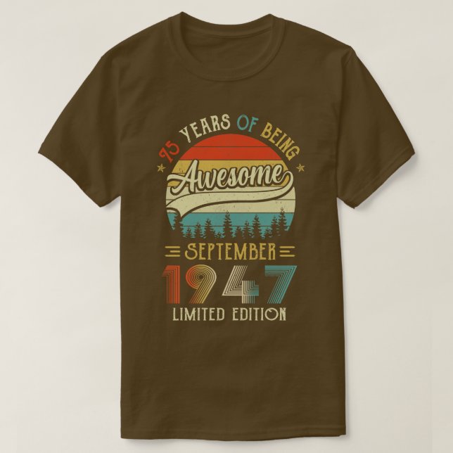 Camiseta Nacido En Septiembre De 1947 75º Cumpleaños Hecho  (Diseño del anverso)