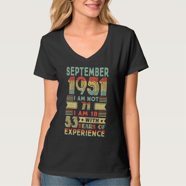 Camiseta Nacido En Septiembre De 1951 71º Cumpleaños Hecho  (Anverso)