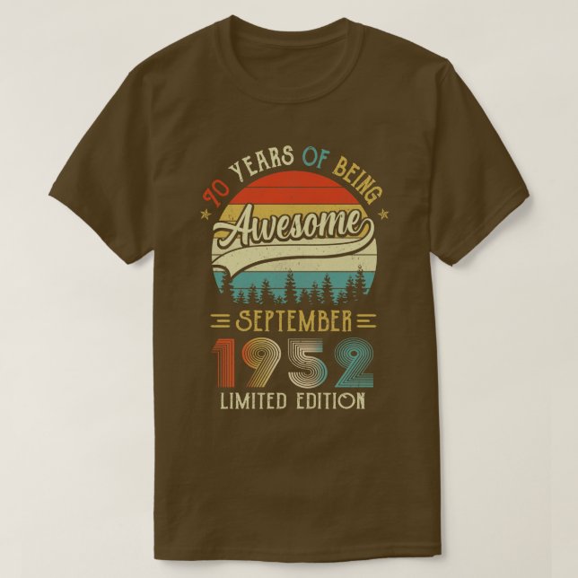 Camiseta Nacido en septiembre de 1952 70º Cumpleaños Hecho  (Diseño del anverso)