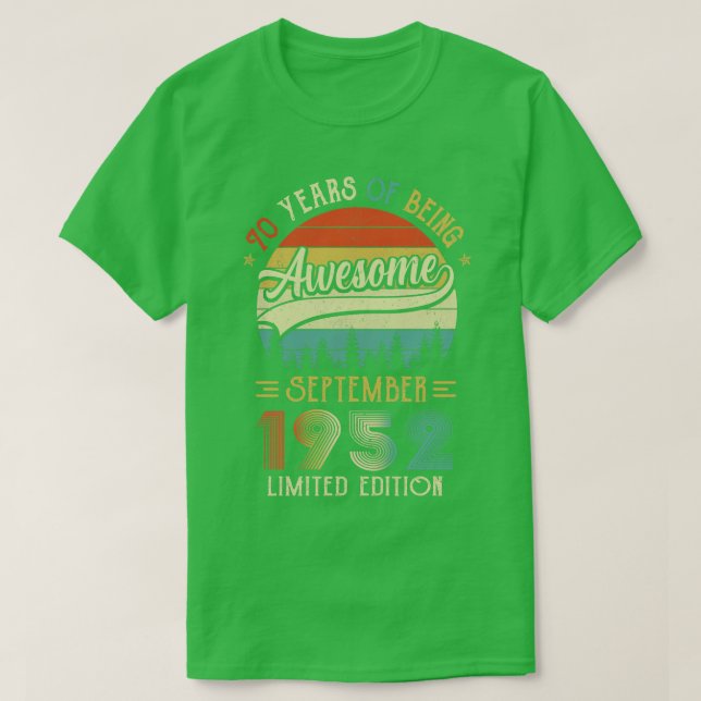 Camiseta Nacido en septiembre de 1952 70º Cumpleaños Hecho  (Diseño del anverso)