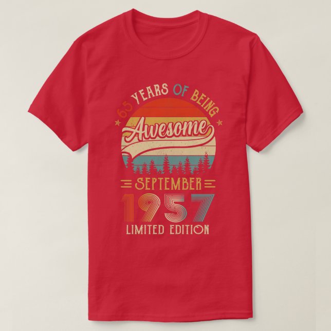 Camiseta Nacido En Septiembre De 1957 65º Cumpleaños Hecho  (Diseño del anverso)
