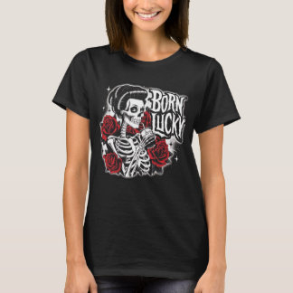 Camiseta Nacido Lucky Skeleton Pin Up Chica Tattoo Rosas Ro