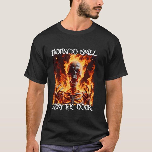 Camiseta Nacido Para Grill Funny Cringe Duro Skeleton Meme  (Anverso)