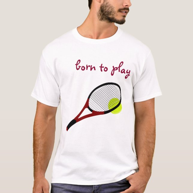 Camiseta Nacido para jugar, pista de tenis y racquet, Moda  (Anverso)