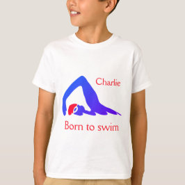 Camiseta Nacido para nadar, de niño, azul, con tu nombre