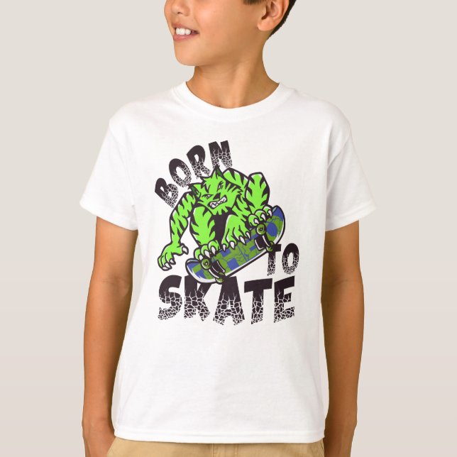 Camiseta NACIDO PARA PATINAR - Gato tigre en la pizarra (Anverso)