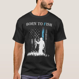 Camiseta Nacido Para Pescar Pescador Rod Bandera Estadounid