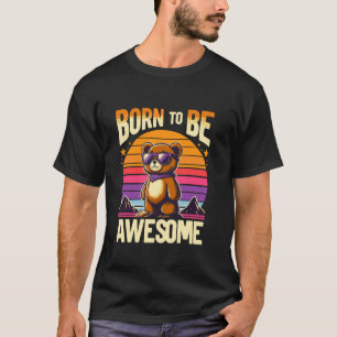 Camiseta Nacido Para Ser Alegre Cumpleaños Teddy Bear Retro