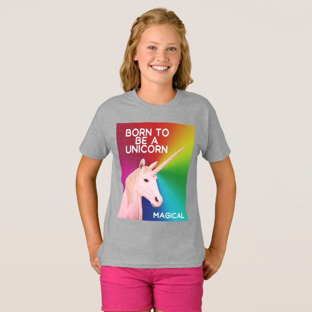 Camiseta Nacido para ser una estatua de unicornio, Chicas m (Anverso completo)