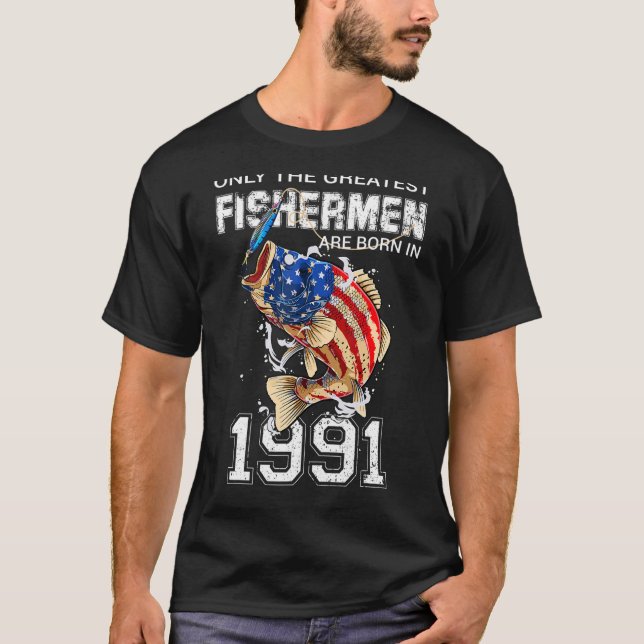 Camiseta Nacieron Pescadores En 1991 Pescando Bandera Estad (Anverso)