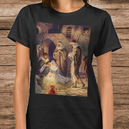 Camiseta Nacimiento de Navidad vintage, 3 pastores y Jesús