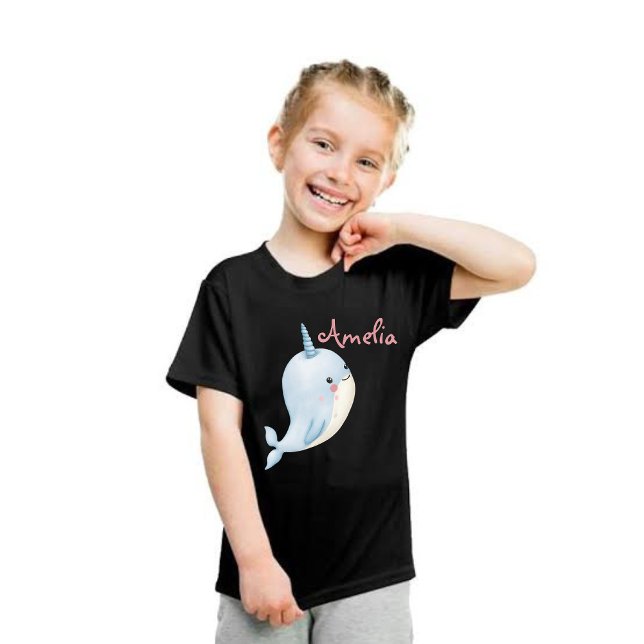Camiseta Nacimiento del Chica Narwhal Añadir nombre negro p (Narwhal Girl Birthday Add Name Personalized Black T-Shirt
)