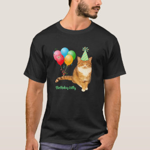Camiseta Nacimiento Kitty Naranja Tabby Cat Con Globos Y
